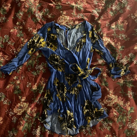 Free People Blue Romper with Flowers Size S - Picture 1 of 4